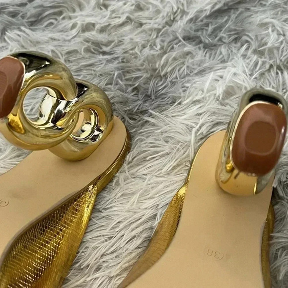 MGOLD SHOES METALLIC SHIMMER OPEN TOE MULE CHAIN FORMAL SEXY HEELS SIZE … - Picture 8 of 14